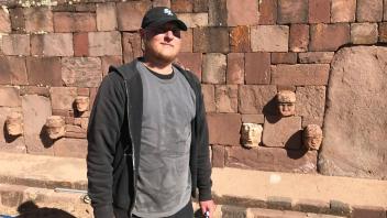 Another crew went to Bolivia. Kenny is at the sunken court at Tiwanaku
