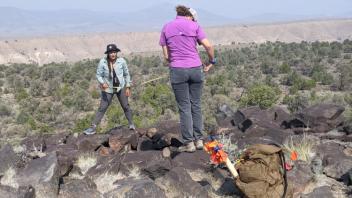 Emily and MacKennah take rock ring measurements.