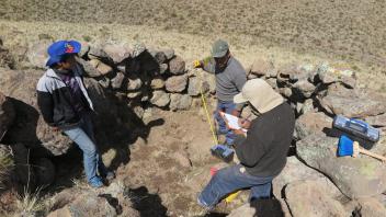 Juan Jose, Javier, and Mateo recording the excavations at Chaccu Ccoypani.