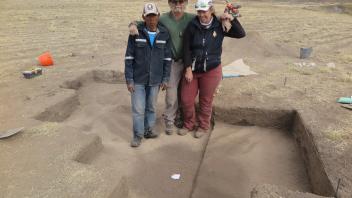 Nestor, Billy, and Bryna--the area 9 dig crew--show their work at Wilamaya Patjxa.