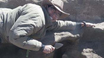Roasting features were sometimes challenging to excavate. Caleb excavates a steep undercut without collapsing the wall.