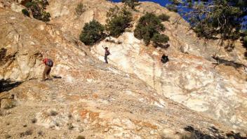  Surveying up a mountain slope. 