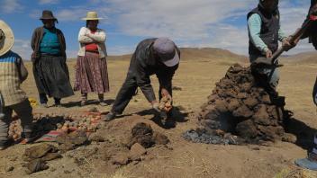 Then Rohelio loads the oven with potatoes before smashing it down.