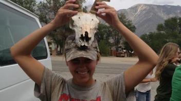 Tina and her mountain sheep skull.