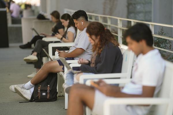 students sitting on a bench